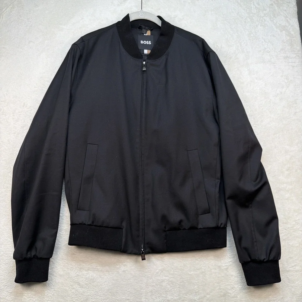 BOSS Hugo Boss Super 120 Italian‎ Wool Bomber Jacket Luxury Black Men's 40R